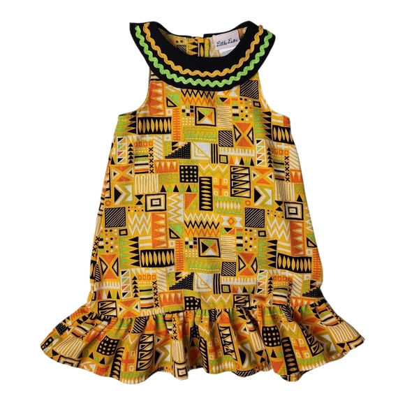Little Lass Sleeveless Yellow Tribal Print Toddler Dress Size 4T - Picture 4 of 9